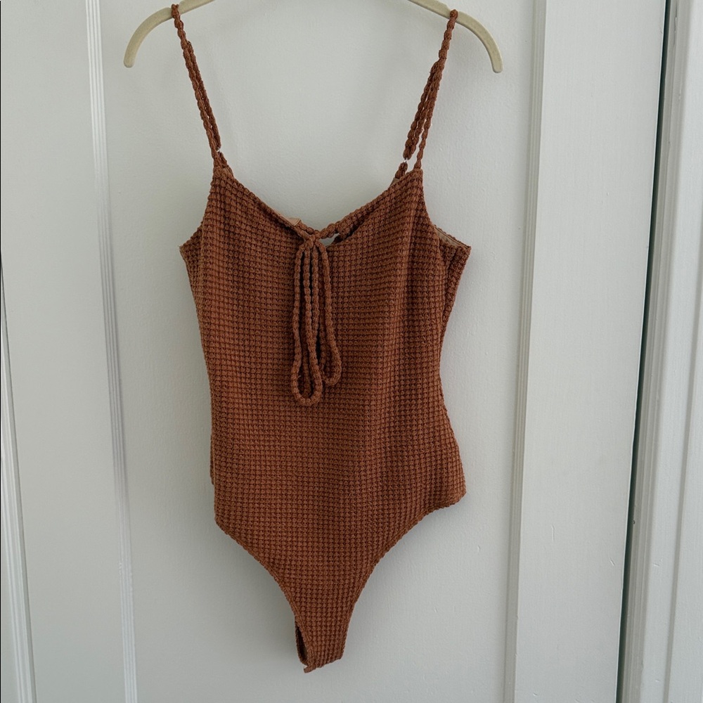 Waffle Knit Rust Brown Bodysuit